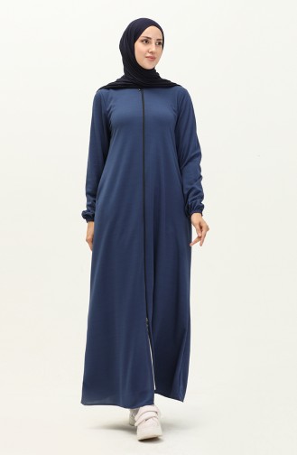 Zippered Pocket Abaya 6666-04 İndigo 6666-04