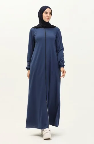 Zippered Pocket Abaya 6666-04 İndigo 6666-04
