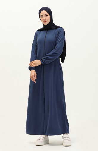 Zippered Pocket Abaya 6666-04 İndigo 6666-04