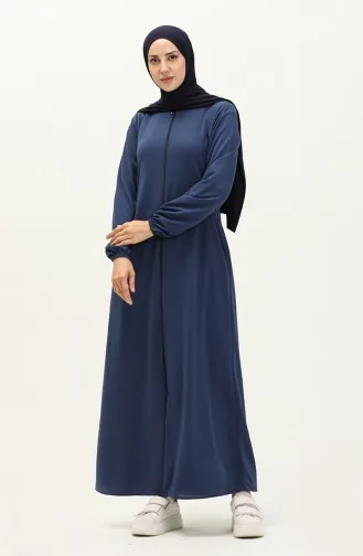 Zippered Pocket Abaya 6666-04 İndigo 6666-04