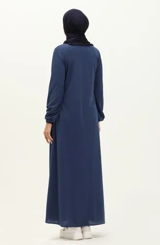 Zippered Pocket Abaya 6666-04 İndigo 6666-04