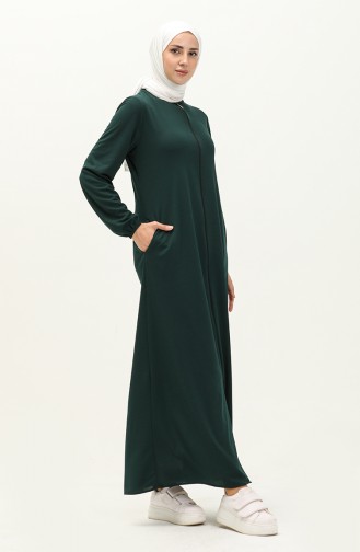 Zippered Pocket Abaya 6666-05 Emerald Green 6666-05