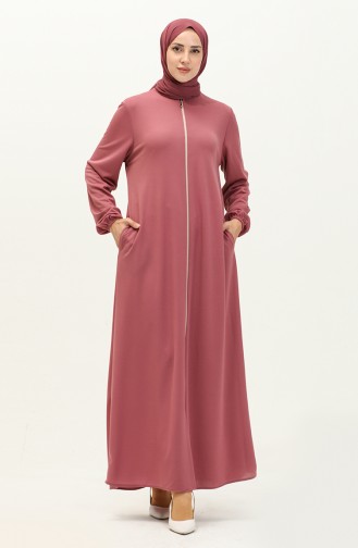 Zippered Pocket Abaya 6666-06 Dusty Rose 6666-06