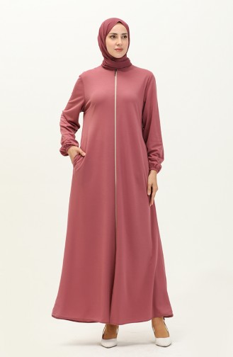 Zippered Pocket Abaya 6666-06 Dusty Rose 6666-06