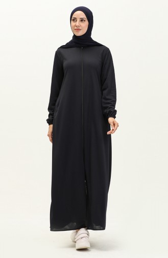 Zippered Pocket Abaya 6666-07 Navy Blue 6666-07