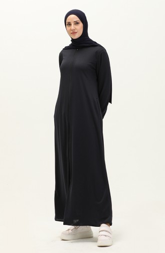 Zippered Pocket Abaya 6666-07 Navy Blue 6666-07