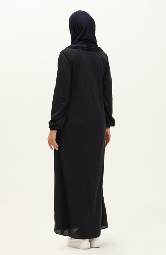 Zippered Pocket Abaya 6666-07 Navy Blue 6666-07