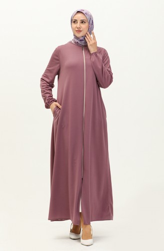 Zippered Pocket Abaya 6666-08 Dark Lilac 6666-08