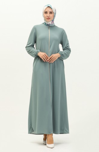 Zippered Pocket Abaya 6666-09 Mint Green 6666-09