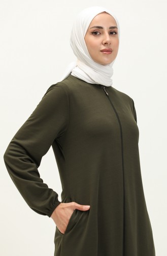 Zippered Pocket Abaya 6666-10 Khaki 6666-10