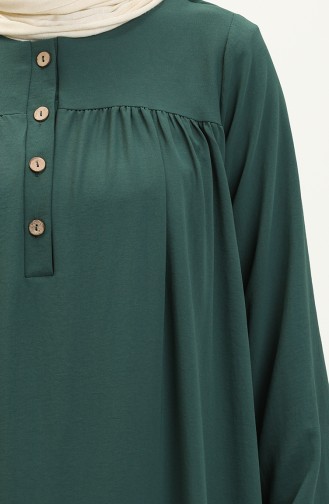 Düğmeli Robalı Elbise 1001-01 Zümrüt Yeşili