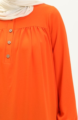 Düğmeli Robalı Elbise 1001-02 Oranj
