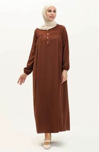 Buttoned Yoke Dress 1001-03 Brown 1001-03