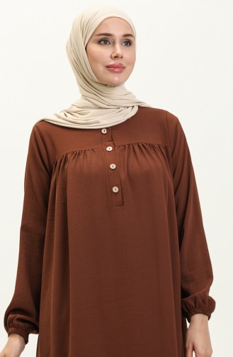 Düğmeli Robalı Elbise 1001-03 Kahverengi