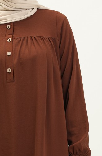 Buttoned Yoke Dress 1001-03 Brown 1001-03