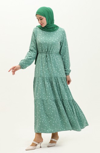 Shirred Patterned Dress 81802-05 Mint Green 81802-05