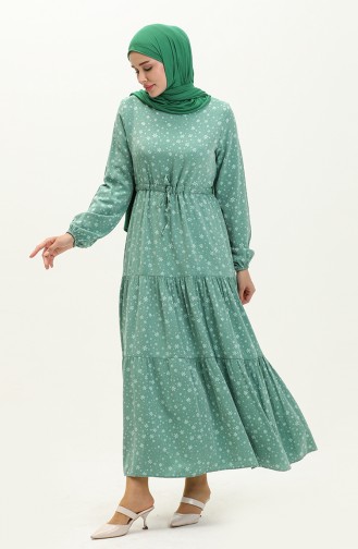 Robe Plissée à Motifs 81802-05 Vert Menthe 81802-05