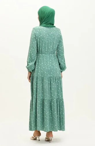 Gerafftes gemustertes Kleid 81802-05 Mintgrün 81802-05