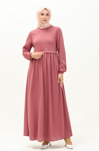 Büzgülü Elbise 0666-01 Gül Kurusu