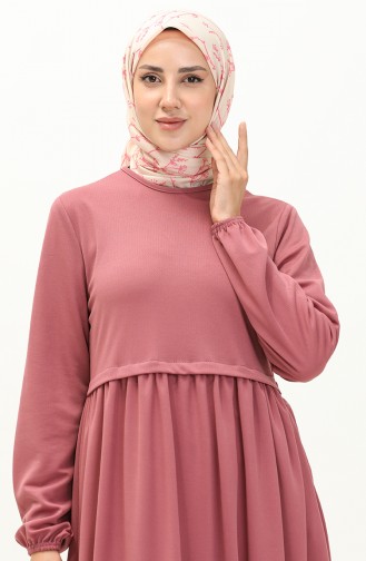 Büzgülü Elbise 0666-01 Gül Kurusu