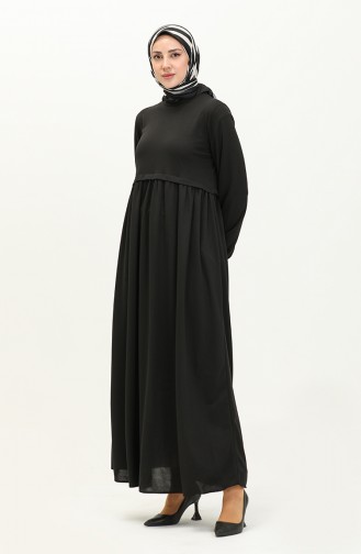 Büzgülü Elbise 0666-03 Siyah