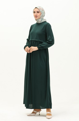 فستان بتصميم مُجتمع 0666-05 لون أخضر زمردي 0666-05