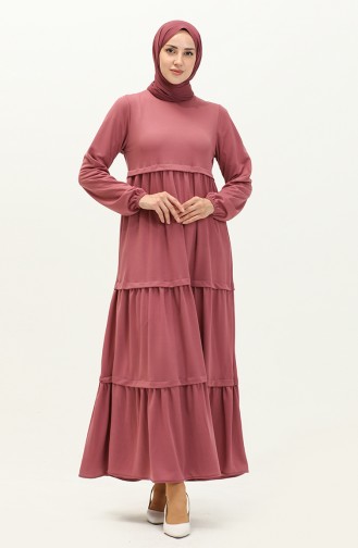Einfarbiges Kleid mit elastischen Ärmeln 8888-03 Rose  8888-03