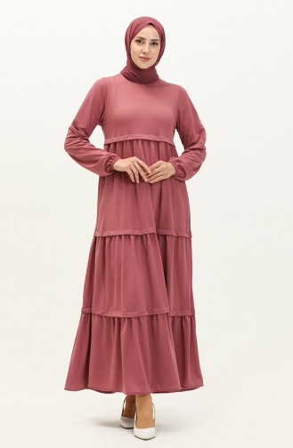 Elastic Sleeve Plain Dress 8888-03 Dusty Rose 8888-03