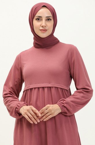 Elastic Sleeve Plain Dress 8888-03 Dusty Rose 8888-03