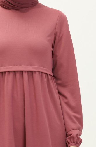 Einfarbiges Kleid mit elastischen Ärmeln 8888-03 Rose  8888-03