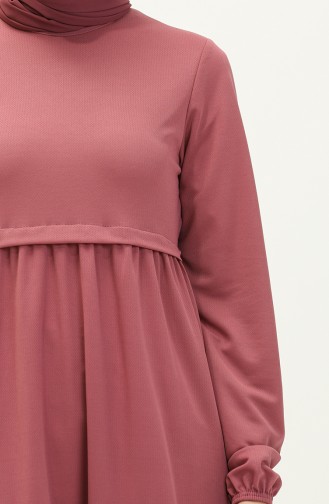 Elastic Sleeve Plain Dress 8888-03 Dusty Rose 8888-03