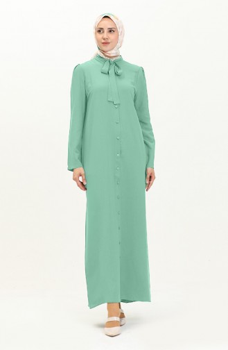 Tie Collar Buttoned Dress 5111-08 Aqua Green 5111-08