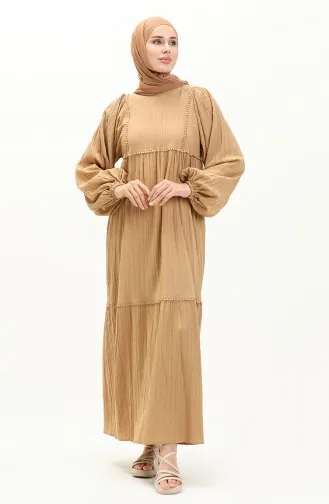 Robe à Manches Ballon en Tissu D écorce D arbre 24Y9026-03 Camel 24Y9026-03