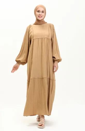 Robe à Manches Ballon en Tissu D écorce D arbre 24Y9026-03 Camel 24Y9026-03