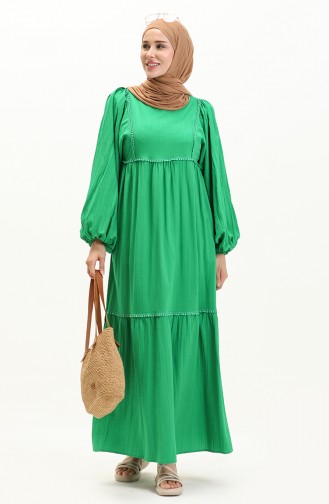 Tree Bark Fabric Balloon Sleeve Dress 24Y9026-05 Green 24Y9026-05