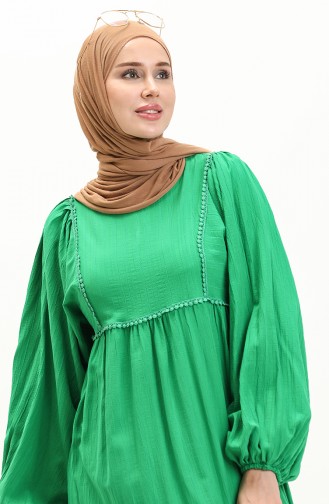Tree Bark Fabric Balloon Sleeve Dress 24Y9026-05 Green 24Y9026-05