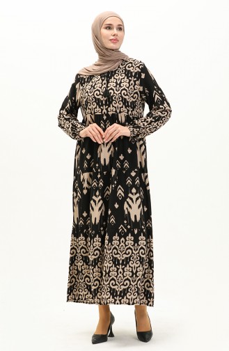 Gemustertes Viskosekleid 4116-01 Schwarz 4116-01