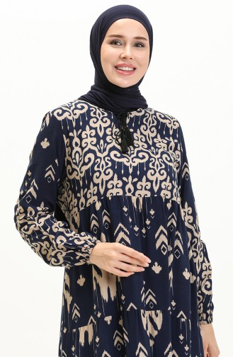 Desenli Viskon Elbise 4116-04 Lacivert