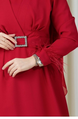 Arn0154 Venüs Kolu Tüy Detaylı Abiye-Kırmızı