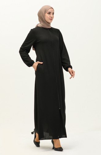 Abaya à Fermeture 6666-03 Noir 6666-03