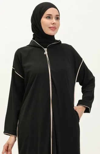 عباية بسحاب وشريط 24Y9015-04 أسود 24Y9015-04