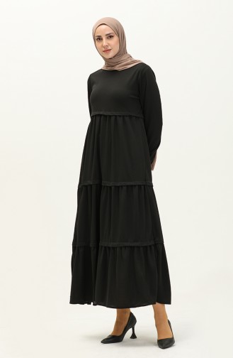 فستان سادة مطاط الأكمام 8888-01 أسود 8888-01