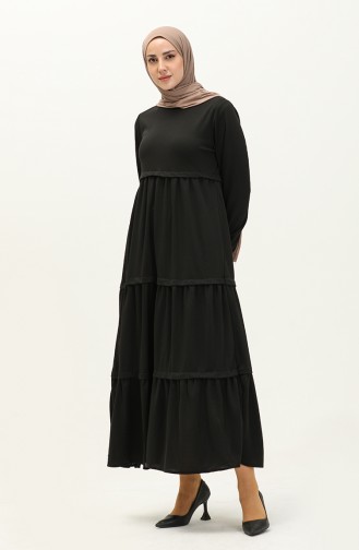 Robe Unie à Manches élastiques 8888-01 Noir 8888-01