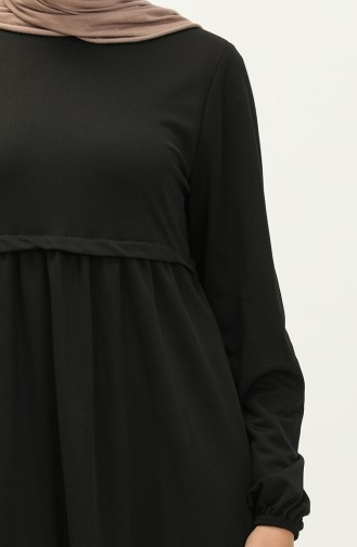 Elastic Sleeve Plain Dress 8888-01 Black 8888-01