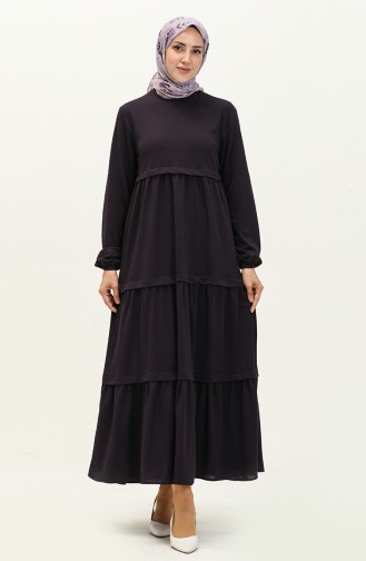 Elastic Sleeve Plain Dress 8888-02 Purple 8888-02