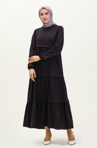 Elastic Sleeve Plain Dress 8888-02 Purple 8888-02