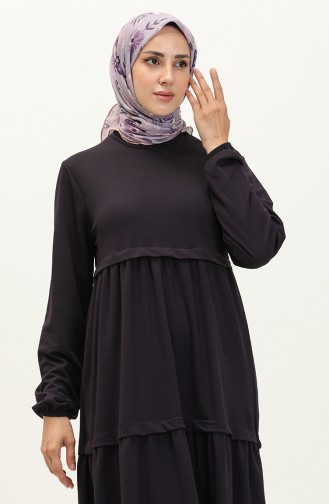 Elastic Sleeve Plain Dress 8888-02 Purple 8888-02
