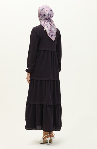 Elastic Sleeve Plain Dress 8888-02 Purple 8888-02