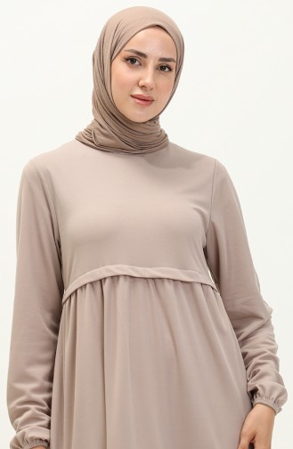 Robe Unie à Manches élastiques 8888-05 Beige 8888-05