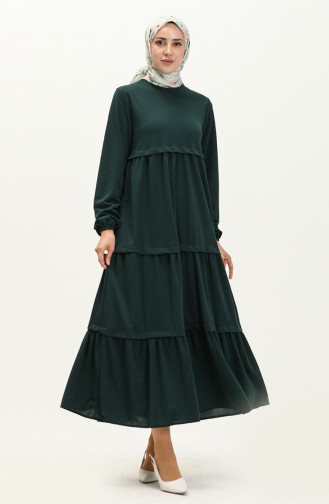 Einfarbiges Kleid mit elastischen Ärmeln 8888-07 Smaragdgrün 8888-07